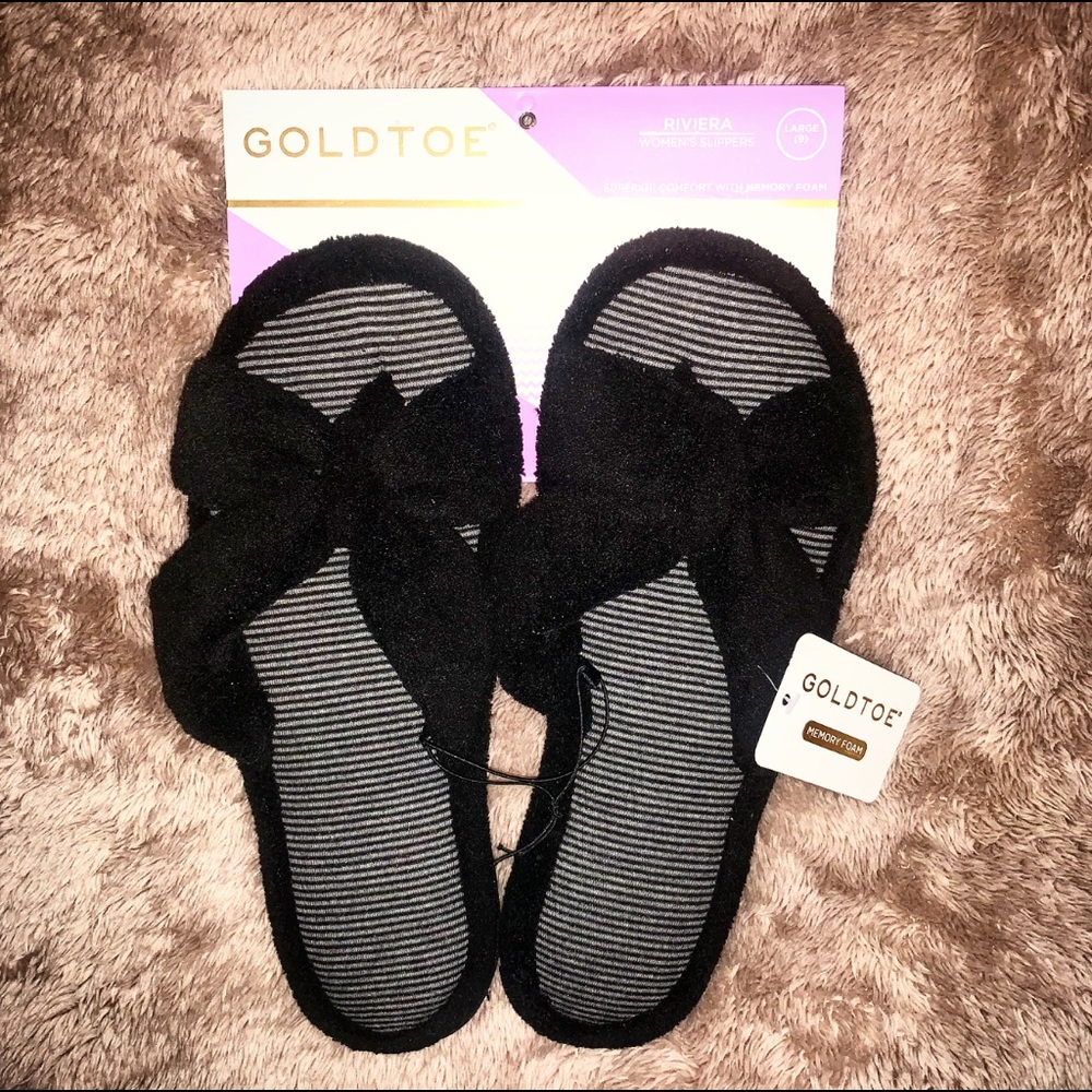 🆕Gold Toe Black Slippers